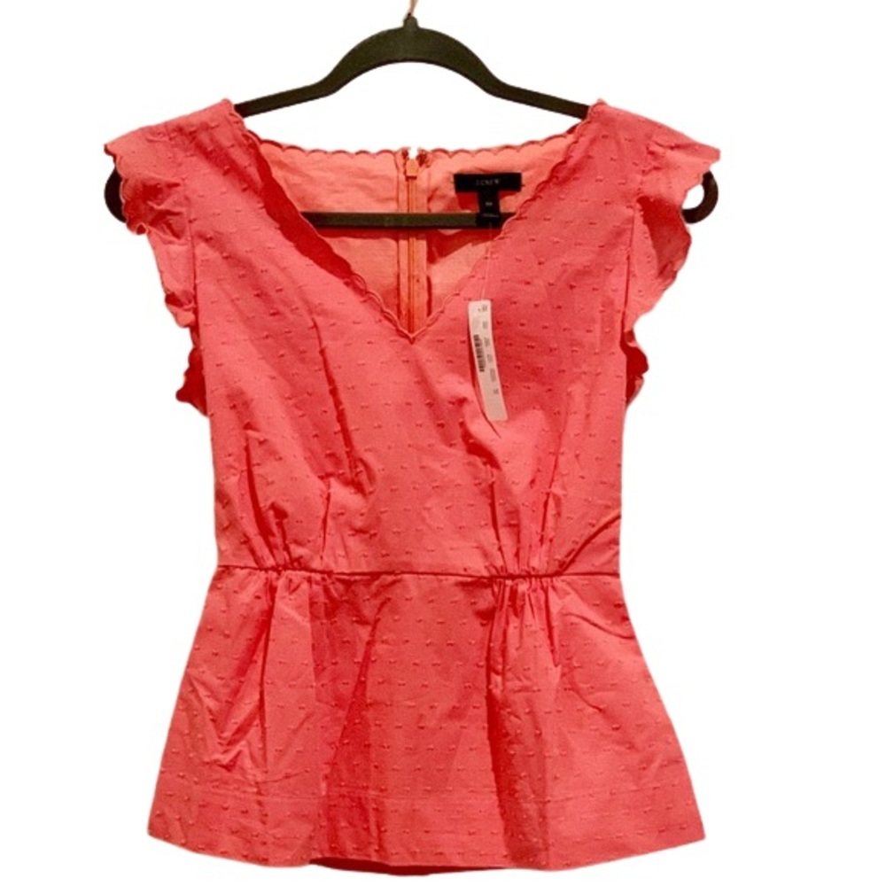 J. Crew V-neck Peplum Top In Swiss Dot, Size 00